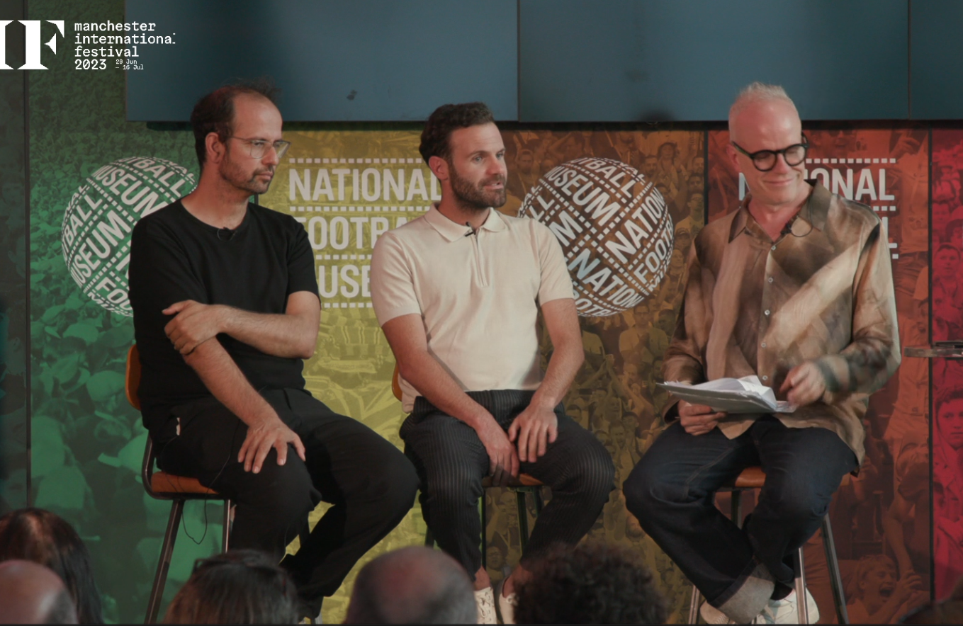 Juan Mata speaking at 'In conversation with' event, live stream production for Manchester International
