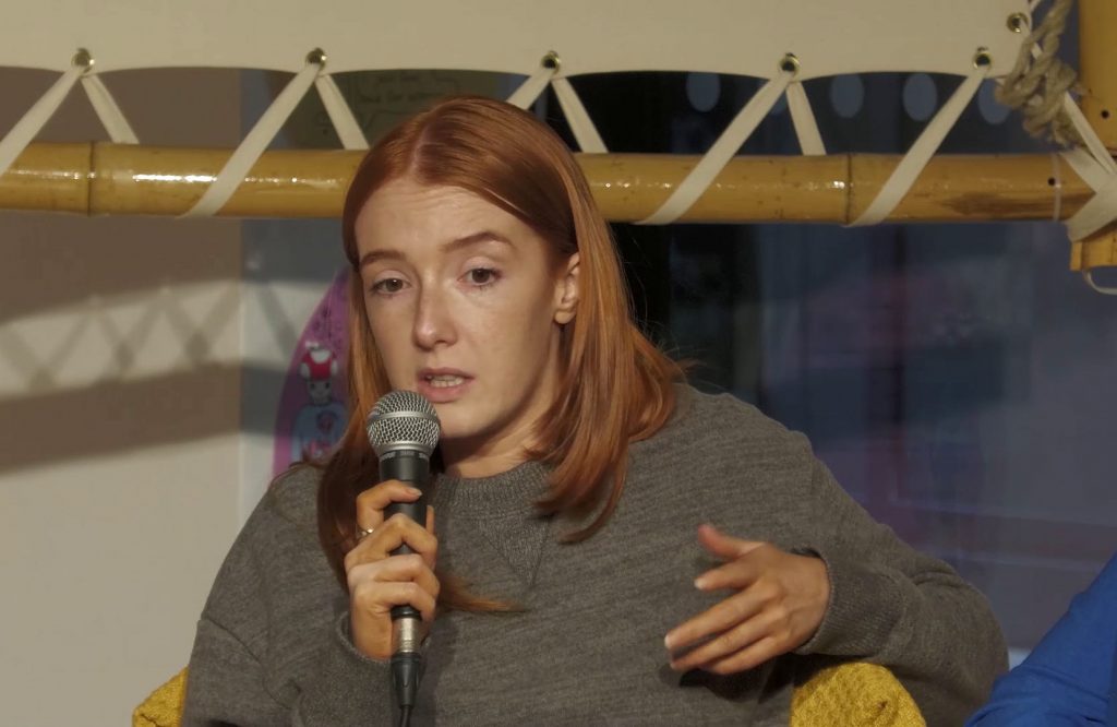 Patsy Stevenson speaking on a panel during Manchester International Event Live Stream