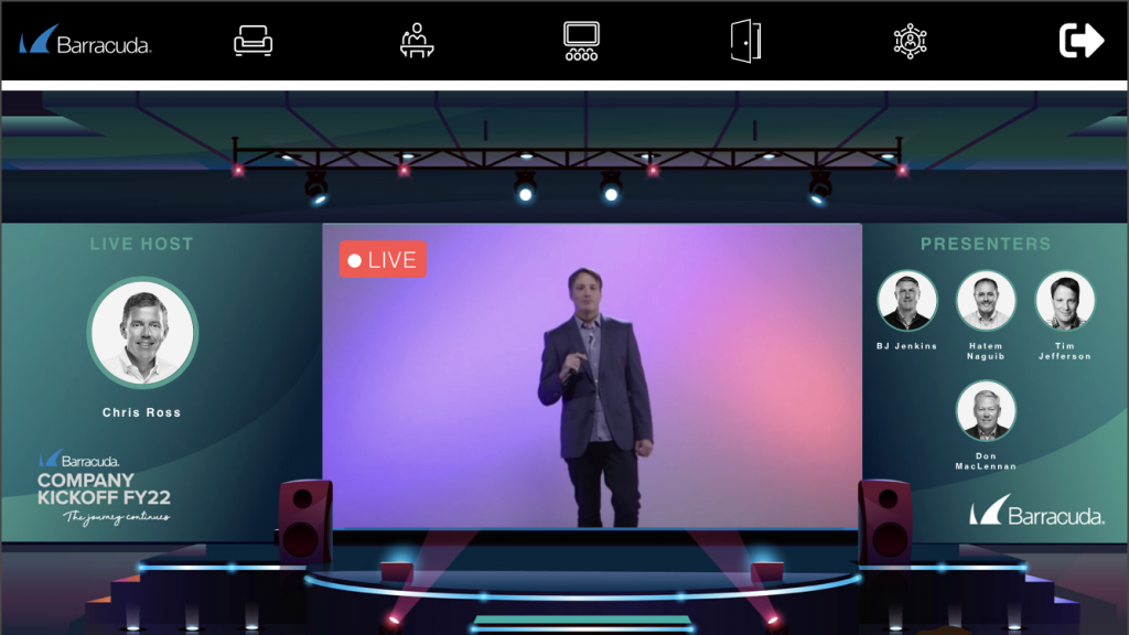 Speaker presenting in front of green screen, live streamed to virtual platform