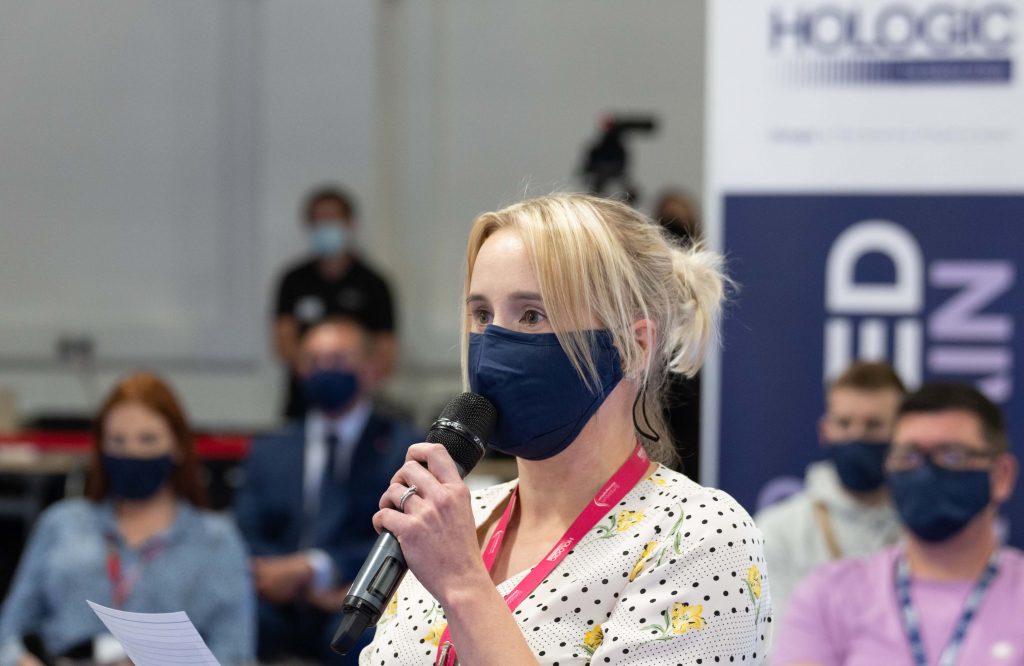 Staff member posing questions live to Minister for Health during live stream
