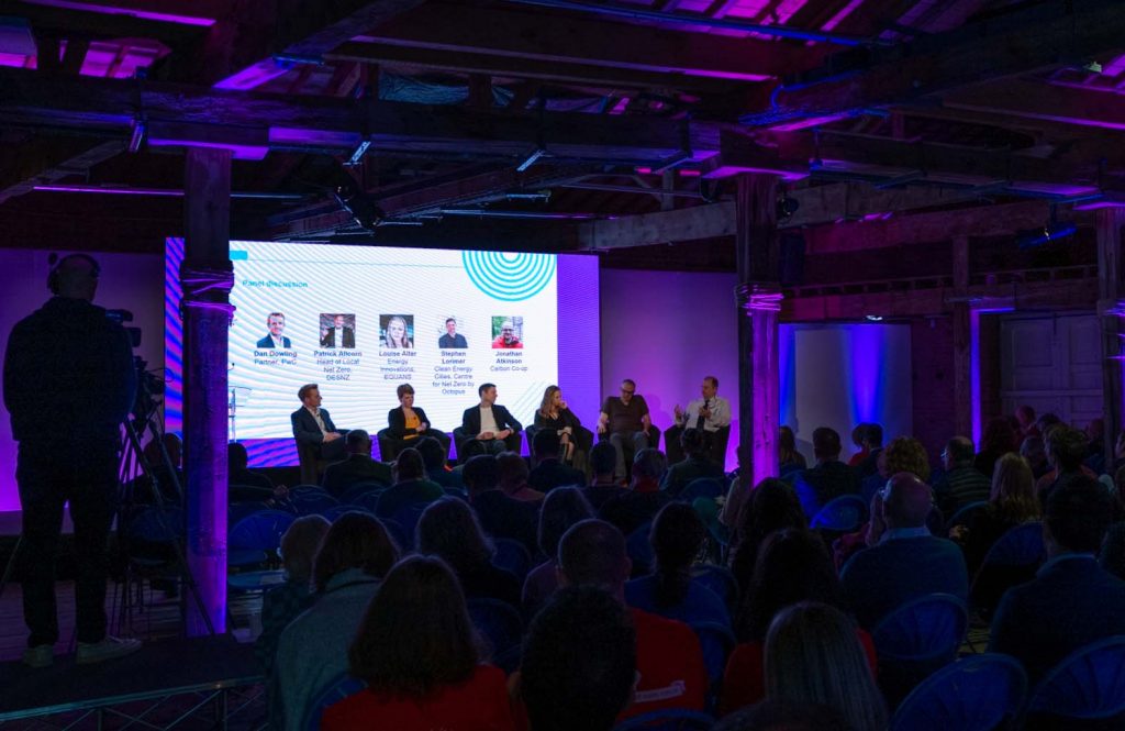 Panellists onstage at PFER Event during live stream at Manchester Science and Industry Museum