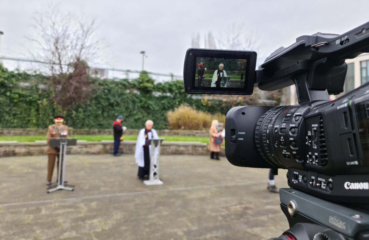 Wide camera angle of Remembrance Sunday Service Live Streamed for Trafford Council