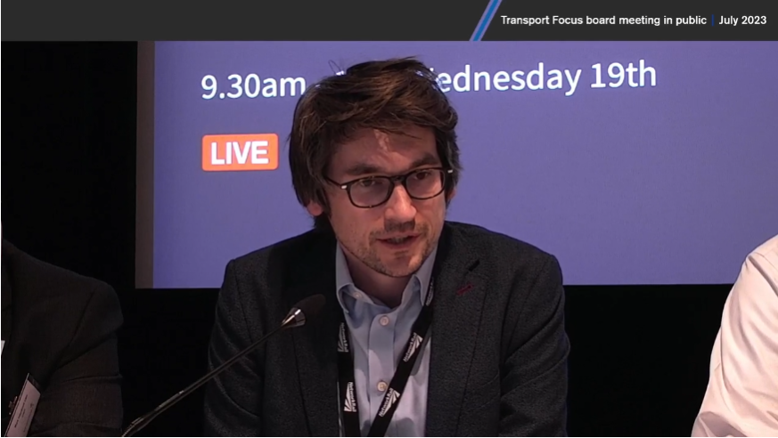 Close up of speaker at Transport Focus Board Meeting