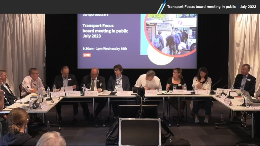 Board Members at Top Table during live stream of Transport Focus Board Meeting