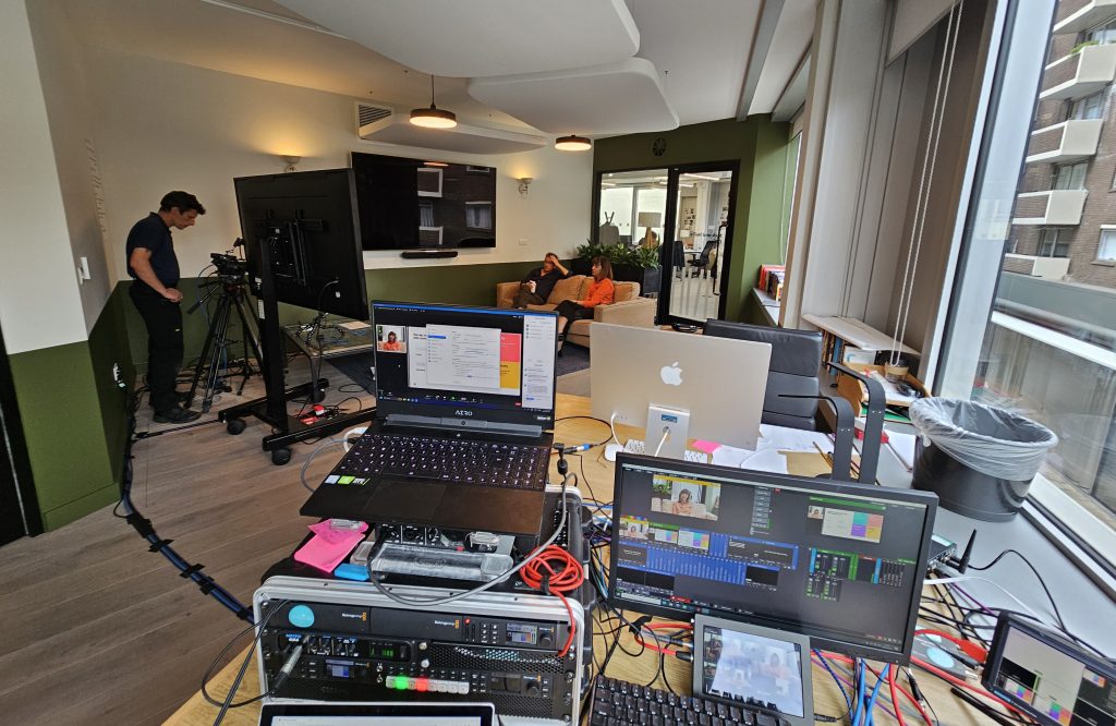 Technical set up for live stream during two speaker interview